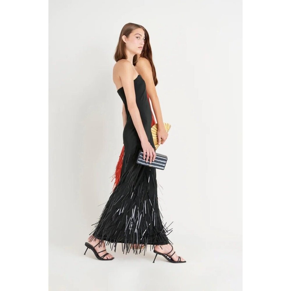 Cult Gaia Anisa Gown Black Silk Embellished Long - Picture 2 of 8